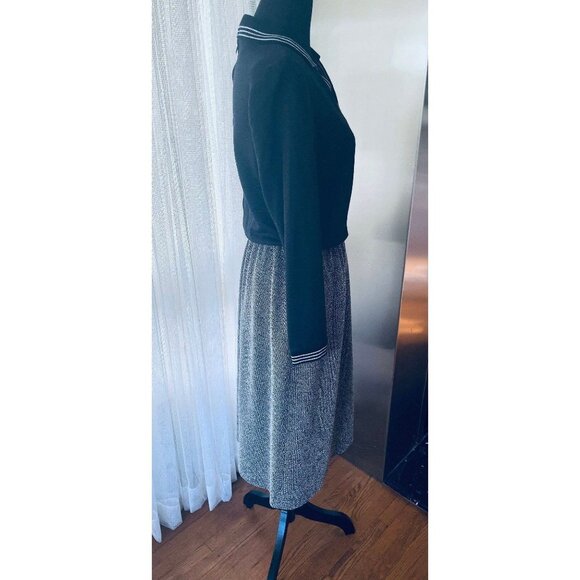 Vintage1970 dress, black top, grey skirt, long sleeves shirtdress, 2/4 (S) - Picture 7 of 10